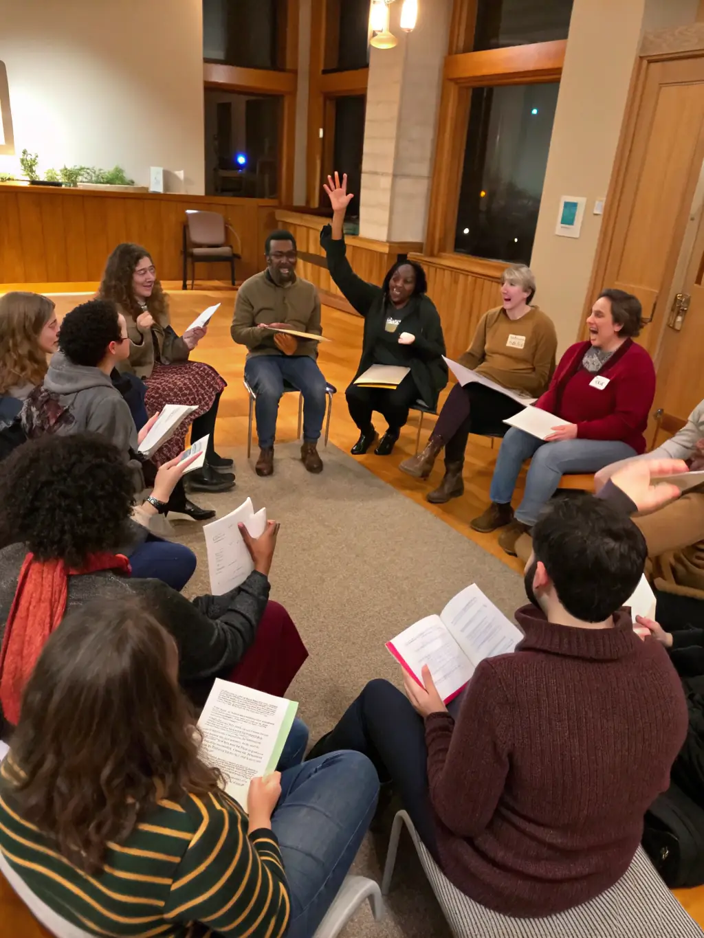 An image showing individuals of different ages and backgrounds participating in a knowledge-sharing session, emphasizing inclusivity and learning.