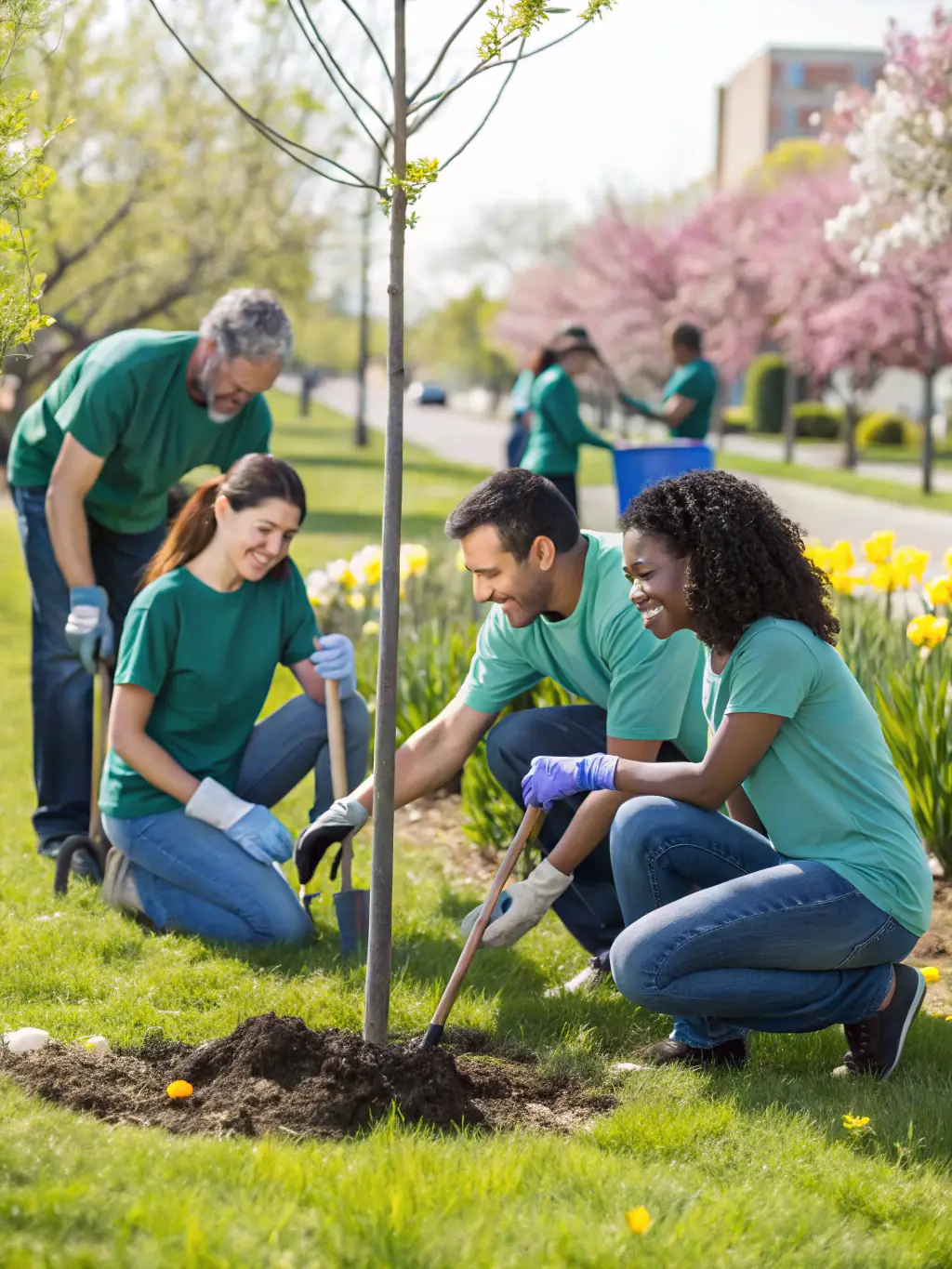 A photo of a community project in action, showcasing volunteers and participants working together to improve their local environment, reflecting BASICS ASSOCIATION's collaborative spirit.